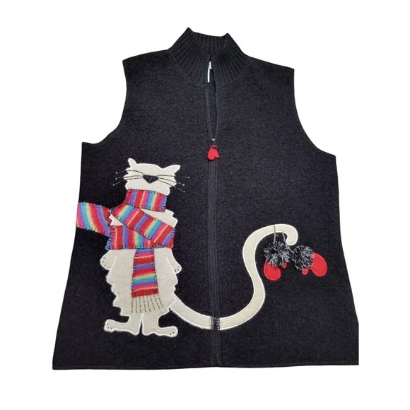 Coldwater Creek Breezy Evenings Cat 100% Wool Zip Vest S Colorful/Winter E24 - Picture 13 of 13